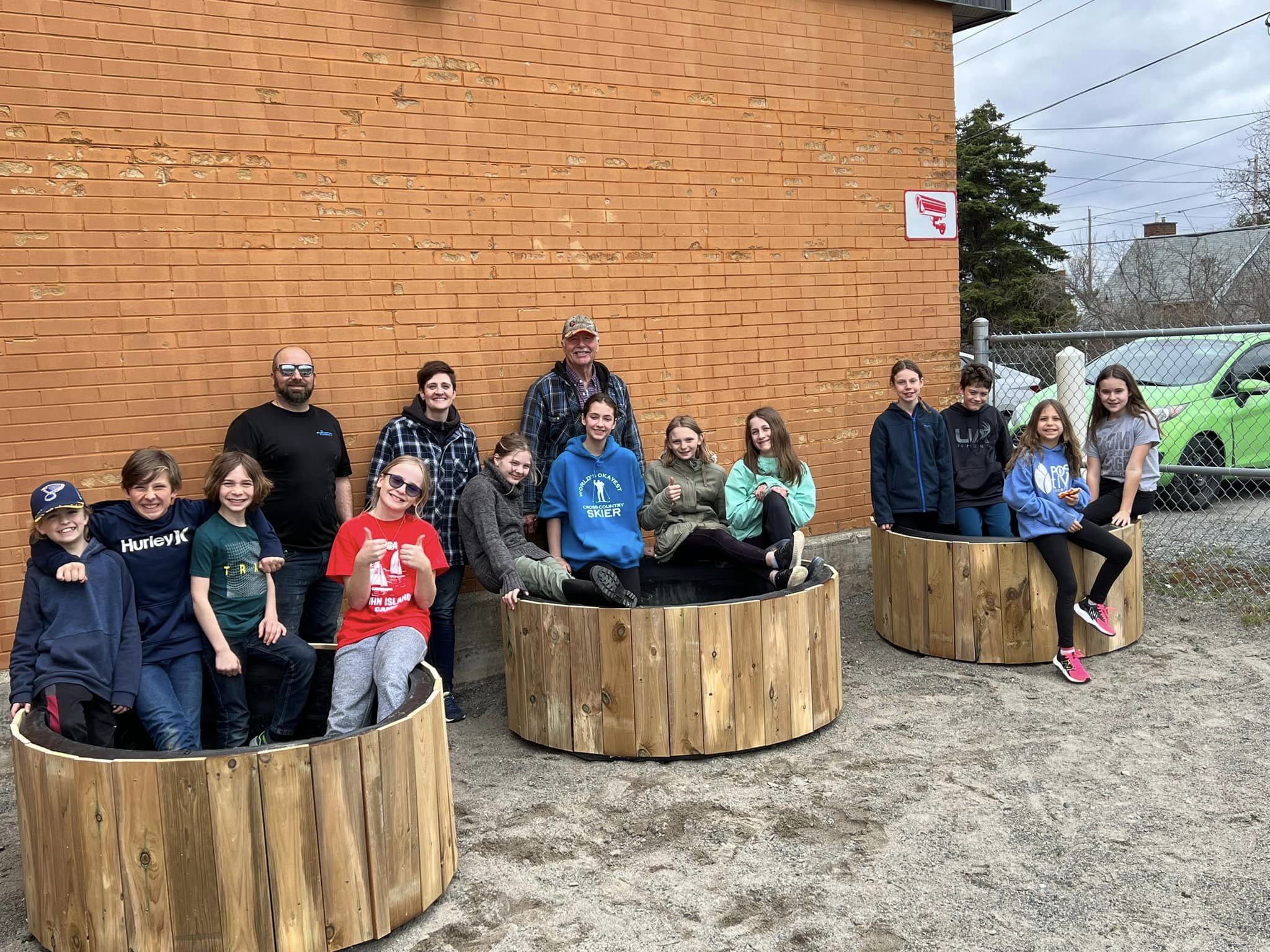 Students with their constructed gardening containers